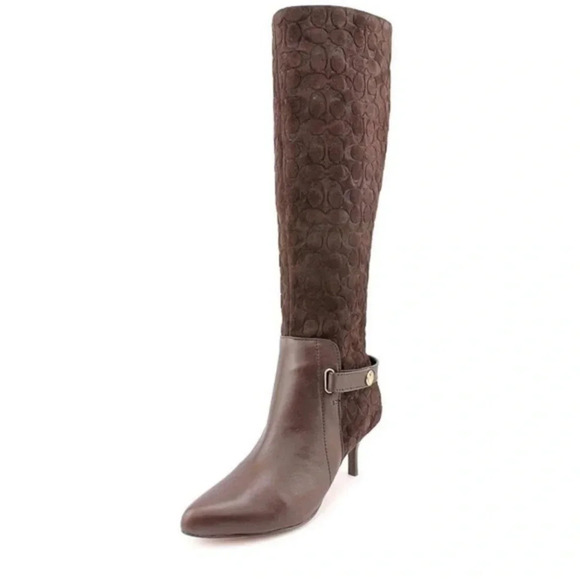 Coach Fara Brown Suede Signature Logo Tall Boots - Picture 1 of 7